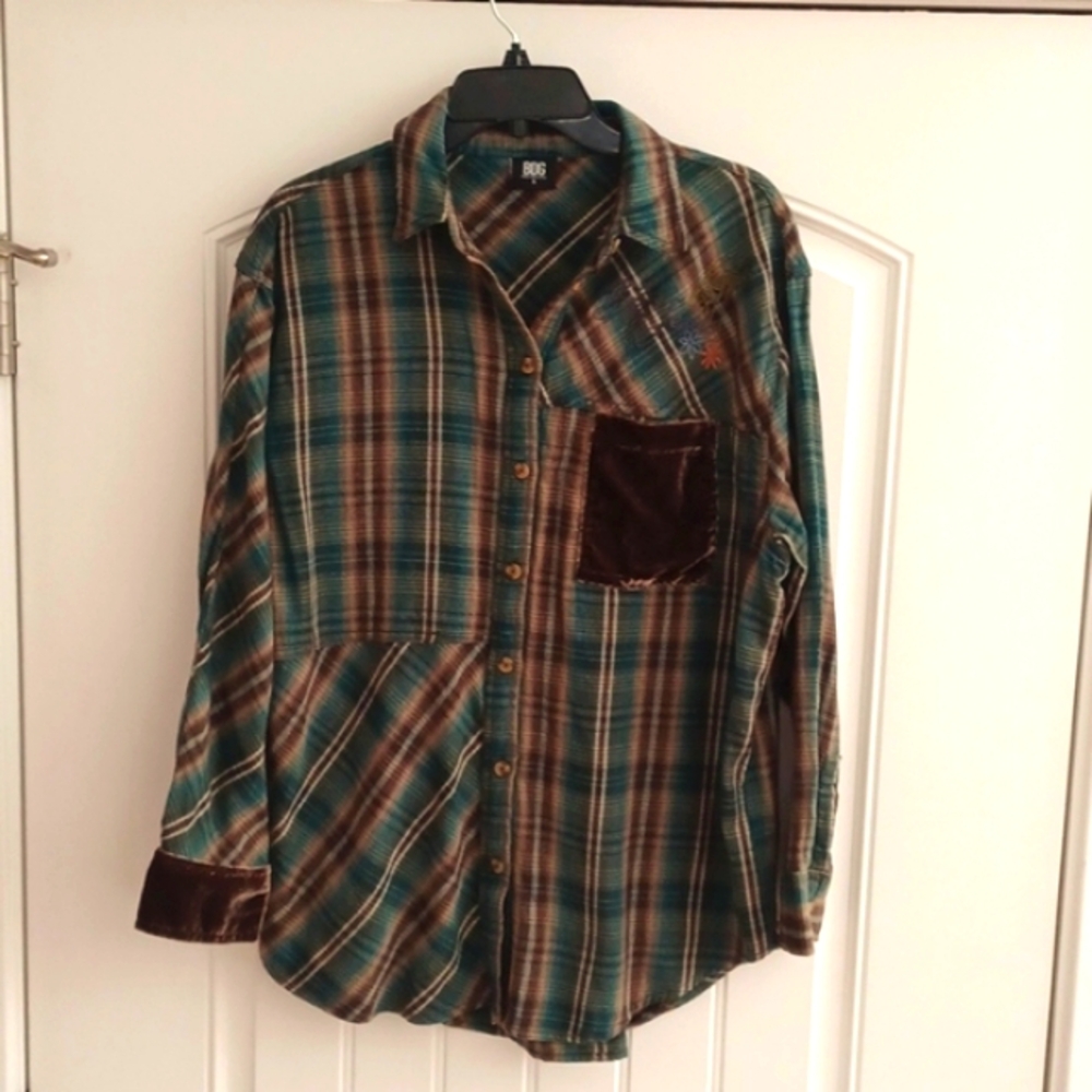 Flannel shirt, Women's, BDG Urban Outfitters, Size small, Velour pocket and cuff